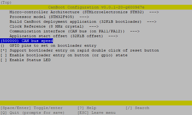 CanBoot Menu Config CAN
