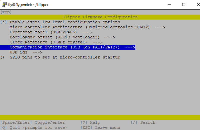 Klipper Menu Config USB