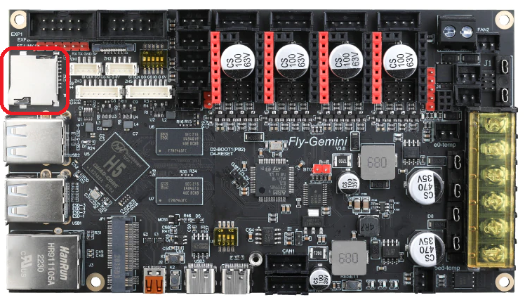 Locations of the SD card slots for the SBC and MCU.