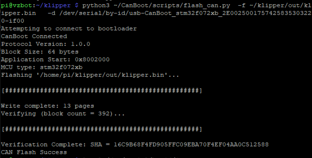 Klipper USB burn complete