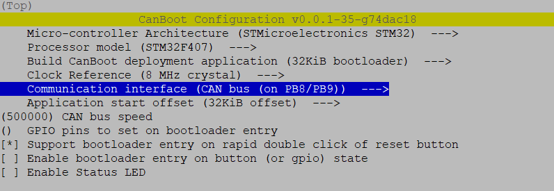 CanBoot Menuconfig