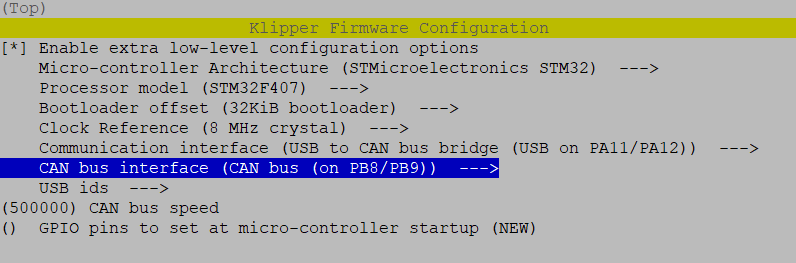 Klipper Menu Config USB to CAN