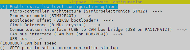 Klipper Menu Config USB to CAN Bridge Mode