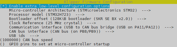 Klipper Menu Config USB to CAN Bridge Mode